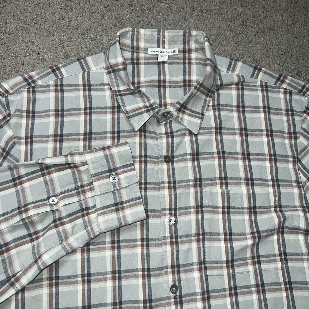 James Perse Shirt Mens 2 Standard Flannel Plaid Button Down Casual Luxury